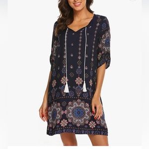 Bohemian tunic dress navy print worn once